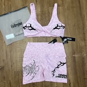 Civil regime pink cheetah twisted bra & shorts set